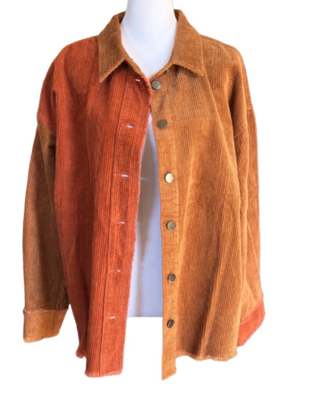 Easel Color Block Corduroy Shacket Oversized Button Front Jacket - Picture 1 of 4